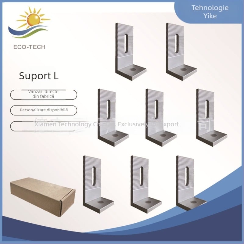 Suport de montare în formă de L pentru panouri solare, din aluminiu, cu unghi de înclinare reglabil, material: aliaj de aluminiu, tehnologie de prelucrare: extrudare, marca ECO-TECH, model 01