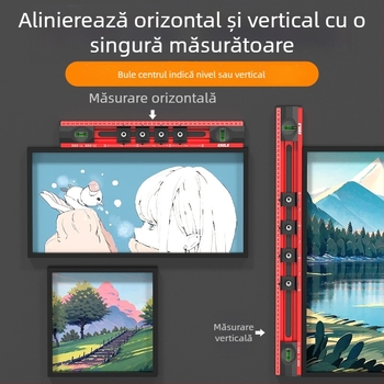 Cassio Riglă de nivel pentru agățarea tablourilor, instrument de înaltă precizie, multifuncțional pentru casă și birou, cu perforator auxiliar de găuri