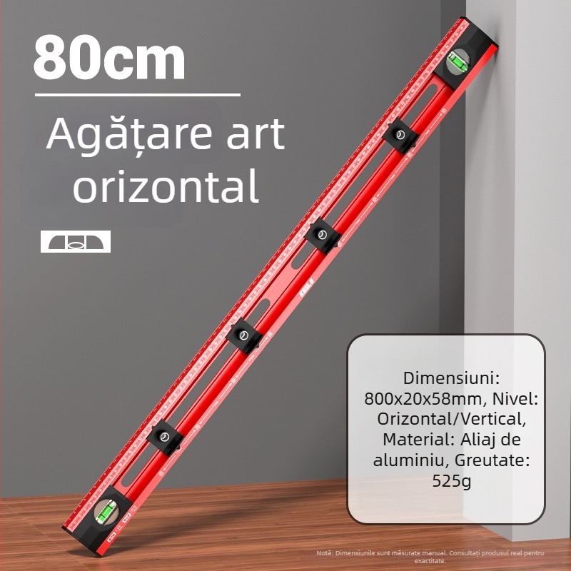 Cassio Riglă de nivel pentru agățarea tablourilor, instrument de înaltă precizie, multifuncțional pentru casă și birou, cu perforator auxiliar de găuri