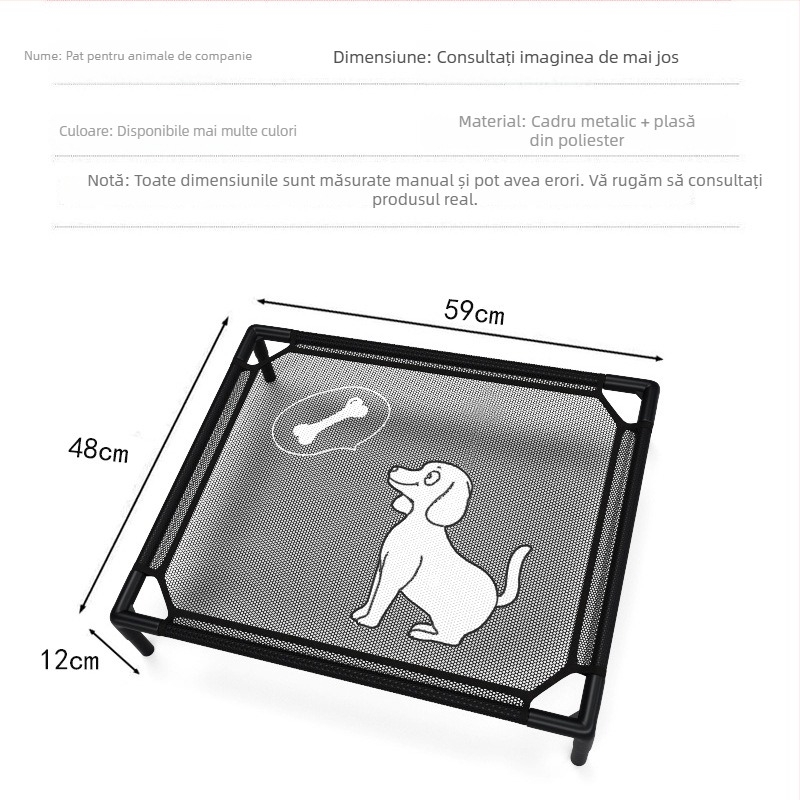 Pat de camping pentru animale de companie, din poliester, cu husă detașabilă lavabilă, respirabil și rezistent la umezeală pentru câini și pisici.