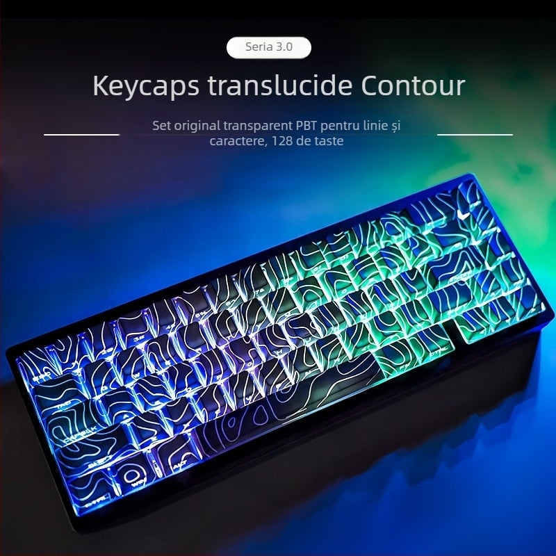 Weikav/Vega Contour 3.0 Capace PBT Transparente pentru Taste, Gravură pe Margine, Înălțime Originală, Compatibile cu Wooting, Set DIY Capace Tastatură