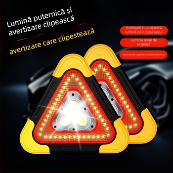 Semn de avertizare triunghiular pentru mașină pe trepied, LED reflectorizant, ABS, alimentare 5V