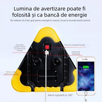 Semn de avertizare triunghiular pentru mașină pe trepied, LED reflectorizant, ABS, alimentare 5V