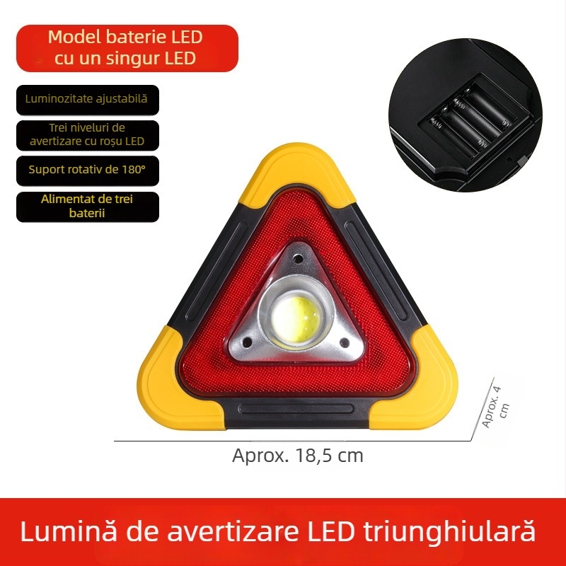 Semn de avertizare triunghiular pentru mașină pe trepied, LED reflectorizant, ABS, alimentare 5V