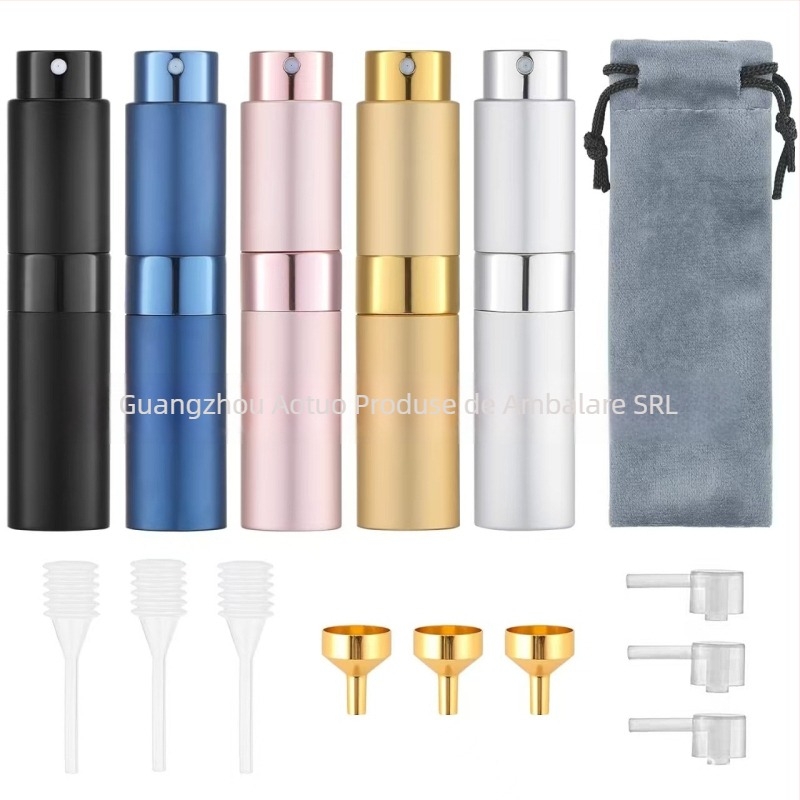 Set sticle goale de parfum cu pulverizator, design rotativ în trei secțiuni, corp din aluminiu cu finisaj electroplacat, brand AOTO