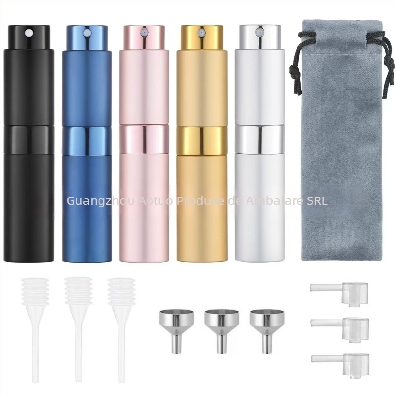 Set sticle goale de parfum cu pulverizator, design rotativ în trei secțiuni, corp din aluminiu cu finisaj electroplacat, brand AOTO