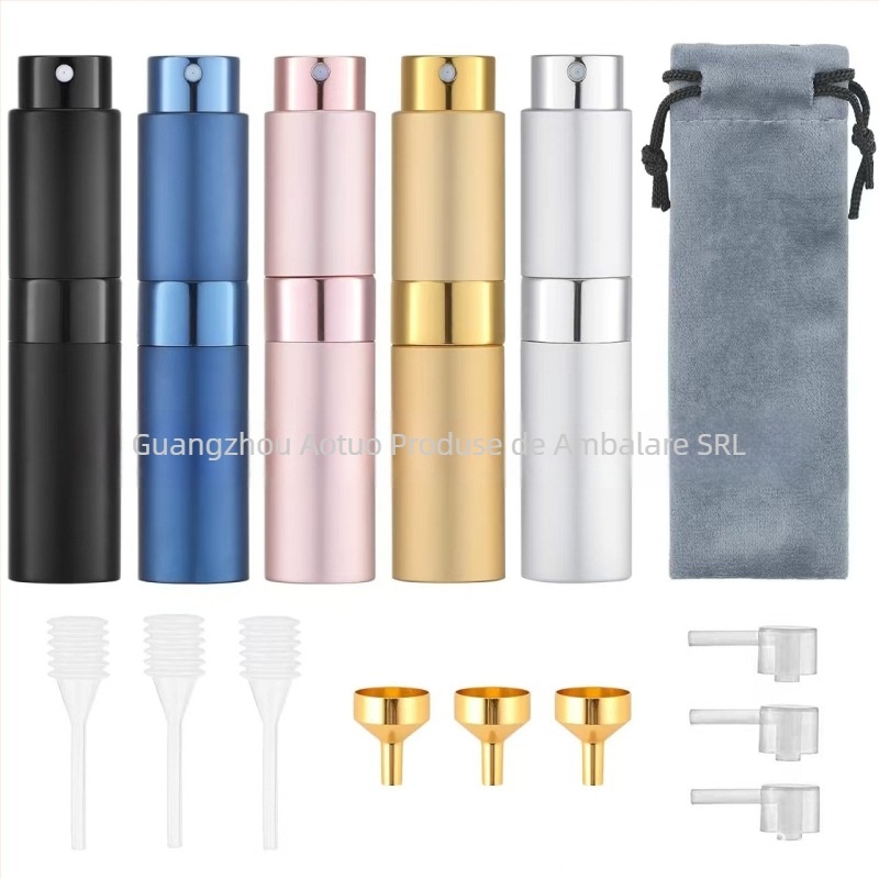 Set sticle goale de parfum cu pulverizator, design rotativ în trei secțiuni, corp din aluminiu cu finisaj electroplacat, brand AOTO