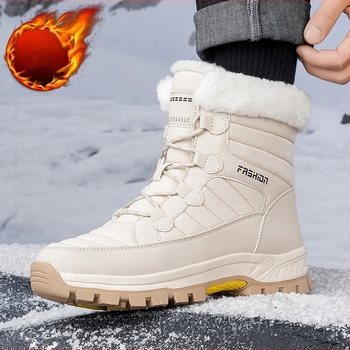 Cizme de zăpadă impermeabile, anti-derapare, calde; partea superioară PU+textil impermeabil; căptușeală din blană artificială; talpă din cauciuc; toc mediu 3-5 cm