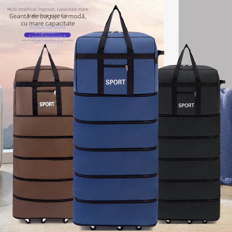 Geantă de voiaj cu roți universale, material Oxford, impermeabilă și ultraușoară, extensibilă, deschidere cu fermoar