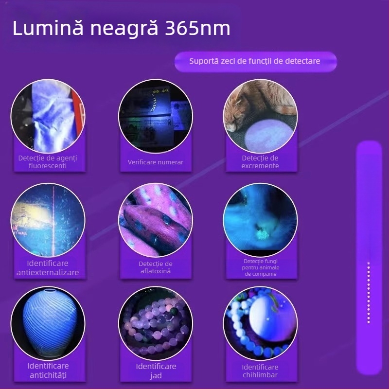 Fenar UV 365nm pentru identificarea jadului și a pietrelor prețioase cu fluorescență, corp ABS, LED Shatuo Tribe, CE certificat