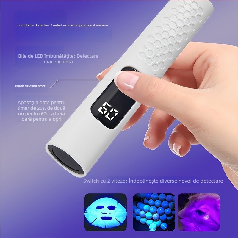 Fenar UV 365nm pentru identificarea jadului și a pietrelor prețioase cu fluorescență, corp ABS, LED Shatuo Tribe, CE certificat