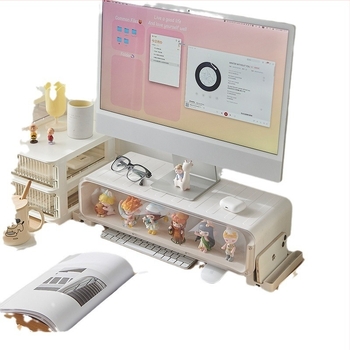 Suport de monitor cu ridicare pentru desktop, multifuncțional și rezistent la praf, structură din plastic, depozitare pe birou, stil creativ