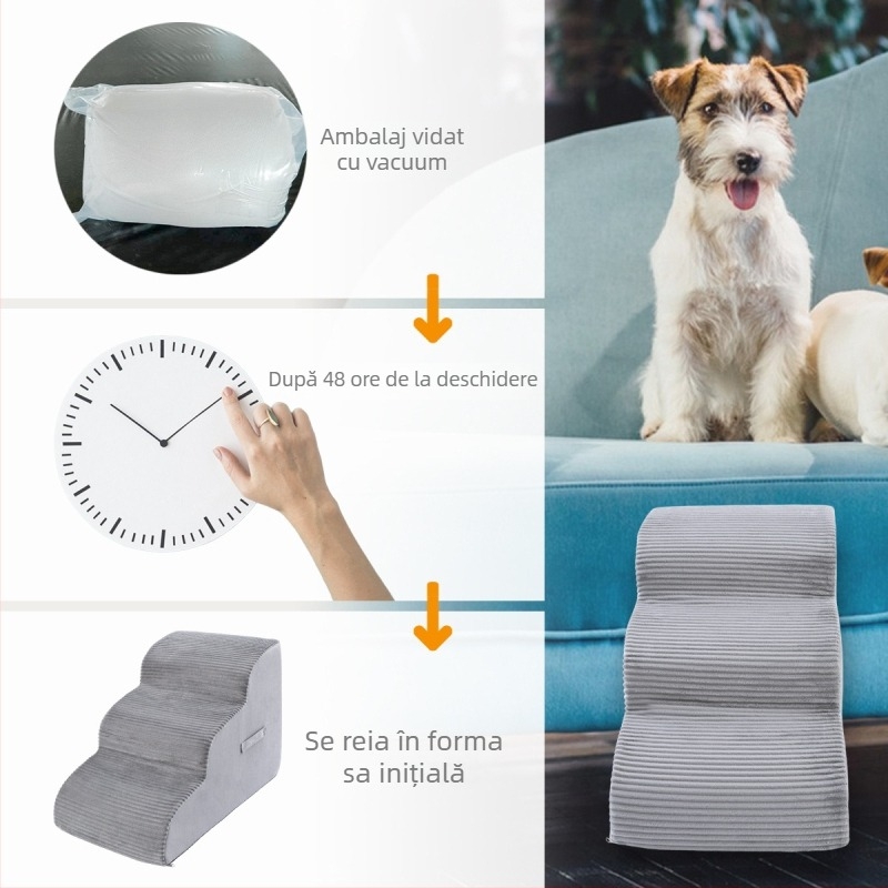 Scări pentru câini 2/3/4 trepte, din spumă densă, antiderapante și ultra-largi, potrivite pentru câini și pisici în vârstă