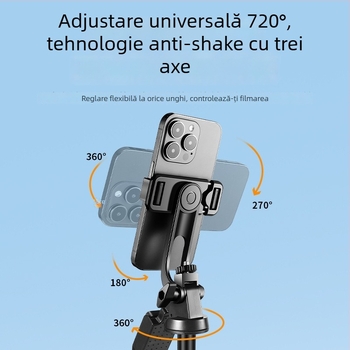 Stabilizator pentru telefon cu trei axe, urmărire automată, suport din aliaj, stativ de podea, încărcare 5 kg, secțiuni 2–3