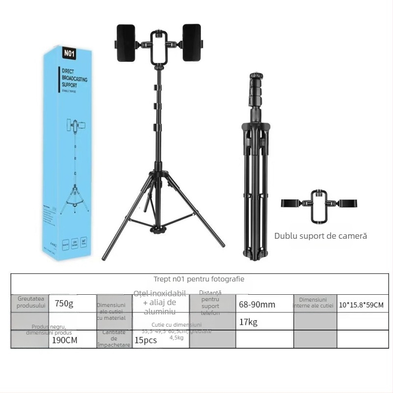 Stabilizator pentru telefon cu trei axe, urmărire automată, suport din aliaj, stativ de podea, încărcare 5 kg, secțiuni 2–3
