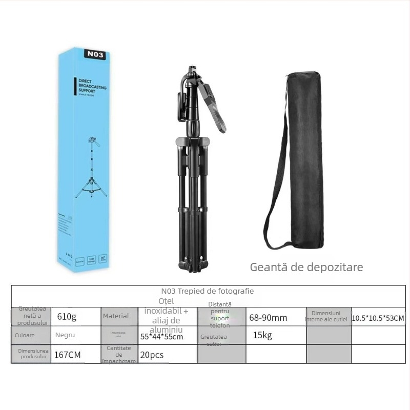 Stabilizator pentru telefon cu trei axe, urmărire automată, suport din aliaj, stativ de podea, încărcare 5 kg, secțiuni 2–3