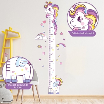 Autocolant de perete în stil graffiti: Unicorn strălucitor – măsurarea înălțimii pentru camera copiilor (PVC; 1 bucată; Măsurare înălțime, Rezistent la umezeală, Rezistent la mucegai, Rezistent la murdărie)