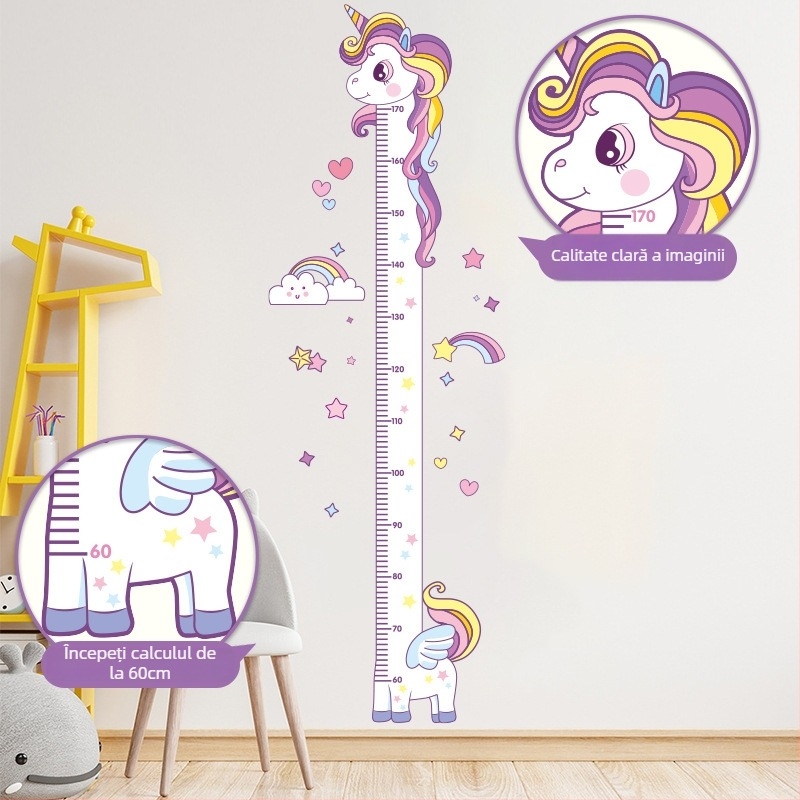 Autocolant de perete în stil graffiti: Unicorn strălucitor – măsurarea înălțimii pentru camera copiilor (PVC; 1 bucată; Măsurare înălțime, Rezistent la umezeală, Rezistent la mucegai, Rezistent la murdărie)