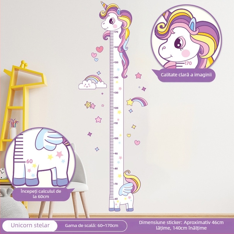 Autocolant de perete în stil graffiti: Unicorn strălucitor – măsurarea înălțimii pentru camera copiilor (PVC; 1 bucată; Măsurare înălțime, Rezistent la umezeală, Rezistent la mucegai, Rezistent la murdărie)
