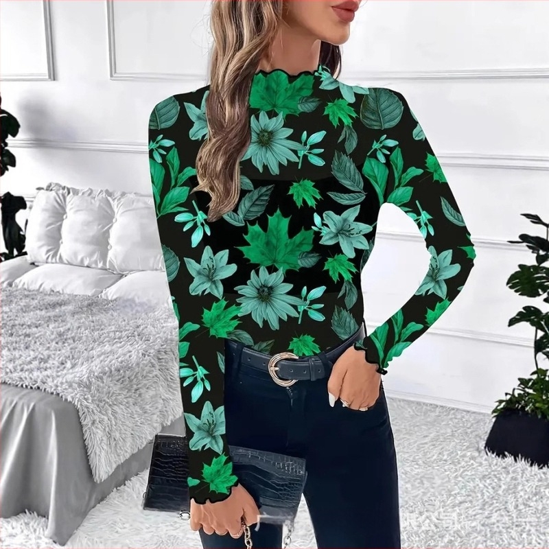 Cămașă cu imprimeu floral, guler stil stand, croi Slim, lungime standard