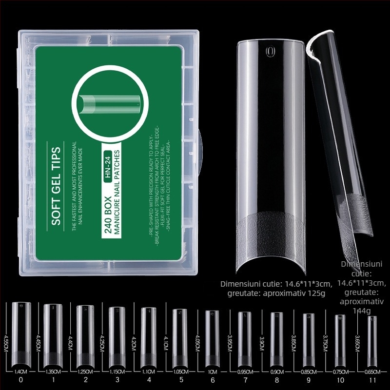 Plăci false de unghii – ultra-subțiri, fără urme, formă picătură de apă, transparente, tip cu vârf lung