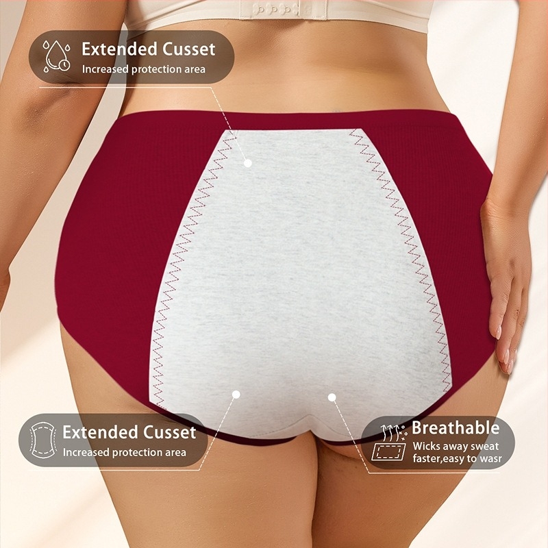Chiloți fiziologici din bumbac pentru femei, talie medie, model solid, 92% bumbac, căptușeală 100% bumbac