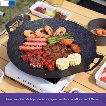 Tigaie grill rotundă din fier pentru aragaz cu gaze, suprafață antiaderentă