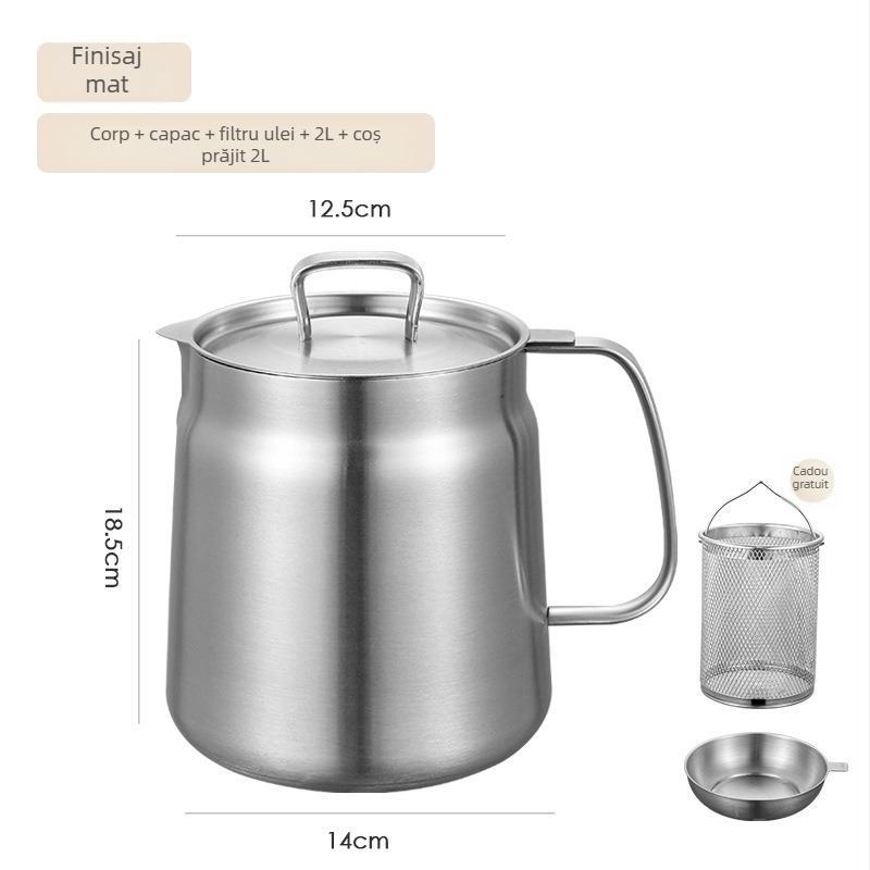 SUS304 oțel inoxidabil – vas de filtrare a uleiului cu coș de prăjit, oală de bucătărie multifuncțională, antiaderent
