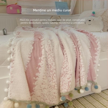 Pătură tricotată cu ciucuri, îngroșată cu fire de lapte, potrivită ca șal de umăr și husă de canapea