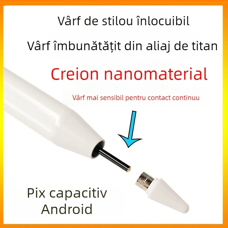 Stylus capacitiv universal, carcasă metalică, atașare magnetică, compatibil cu Apple, Samsung, Huawei și Xiaomi