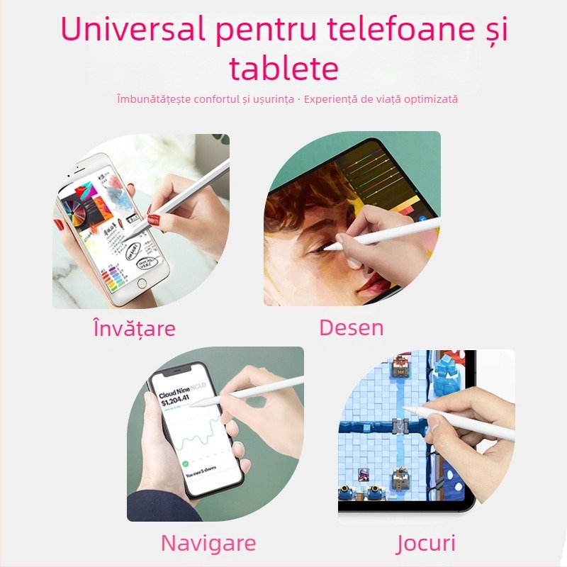 Stylus capacitiv universal, carcasă metalică, atașare magnetică, compatibil cu Apple, Samsung, Huawei și Xiaomi