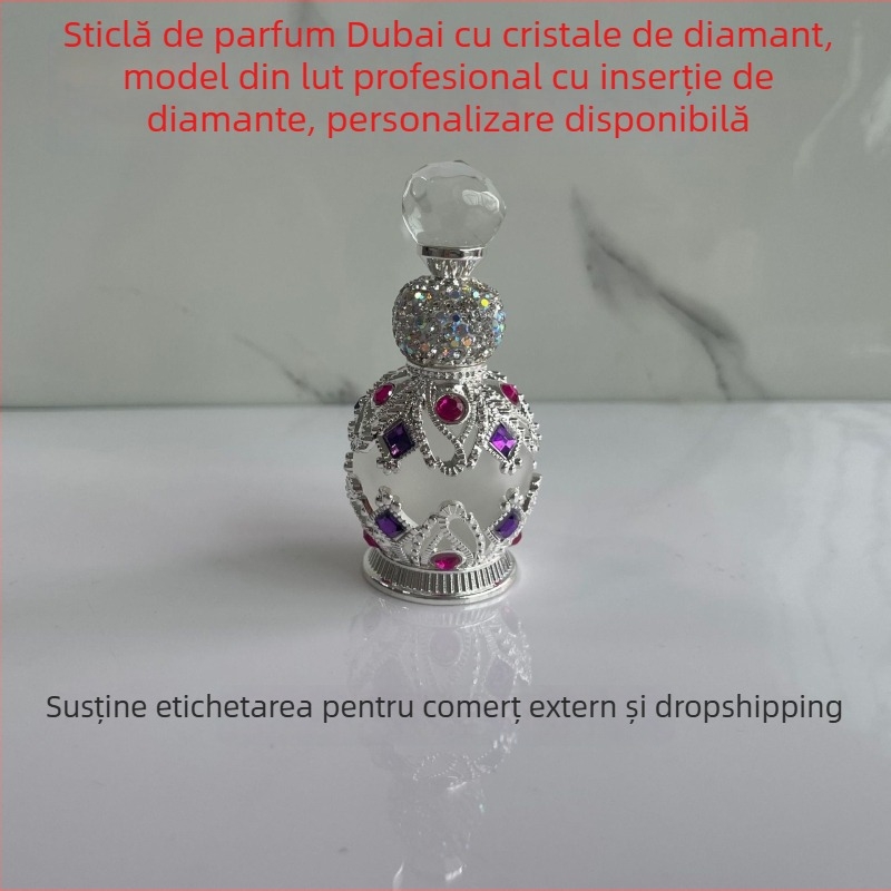 Sticlă de parfum din sticlă cu accente diamantate, calitate salon, capac din aliaj de zinc, turnare prin blow molding, origine Guangzhou
