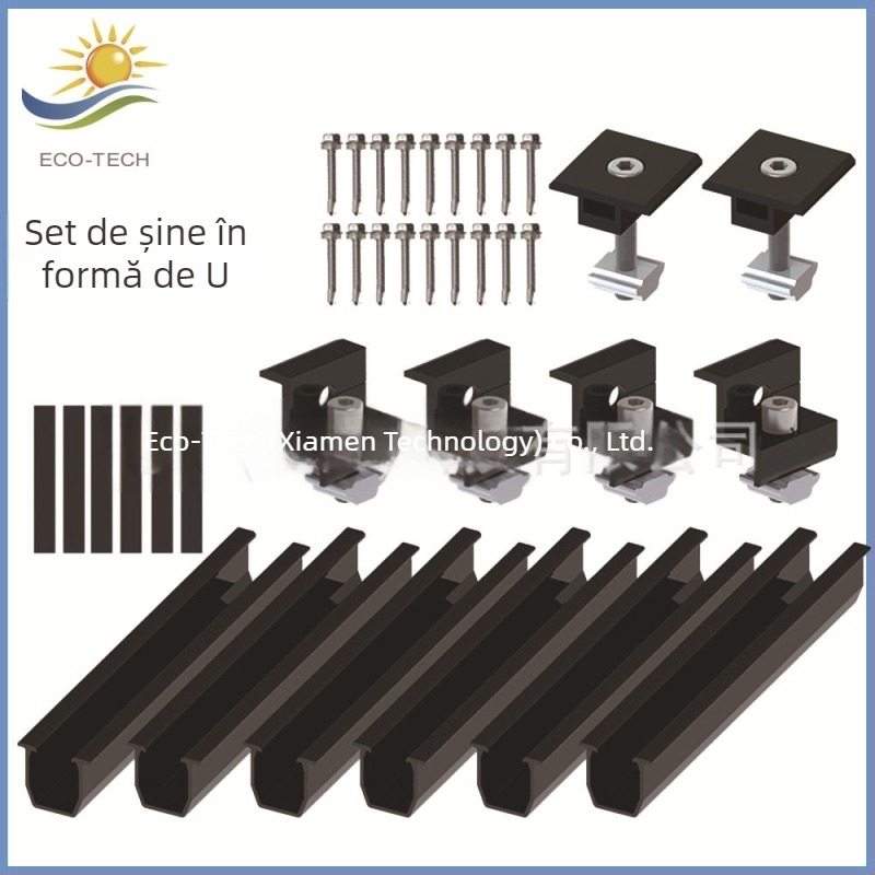 ECO-TECH Set șină de ghidare pentru acoperiș din aliaj de aluminiu - tip U, presiune la margine și presiune laterală, pernă din cauciuc fără găuri, extrudare tăiere, GB/T 6819 2015