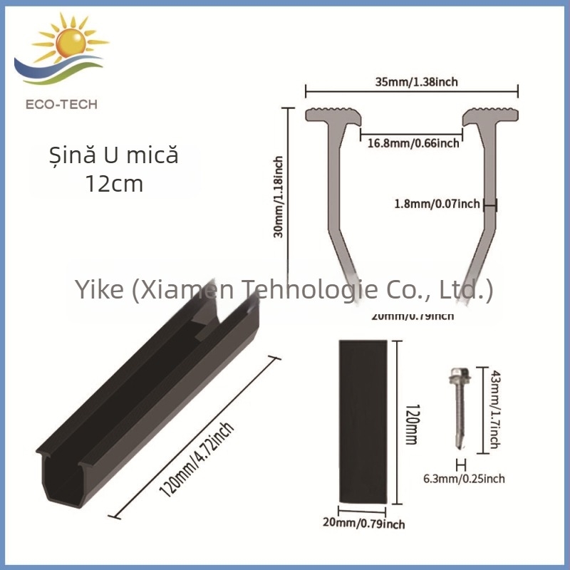 ECO-TECH Set șină de ghidare pentru acoperiș din aliaj de aluminiu - tip U, presiune la margine și presiune laterală, pernă din cauciuc fără găuri, extrudare tăiere, GB/T 6819 2015