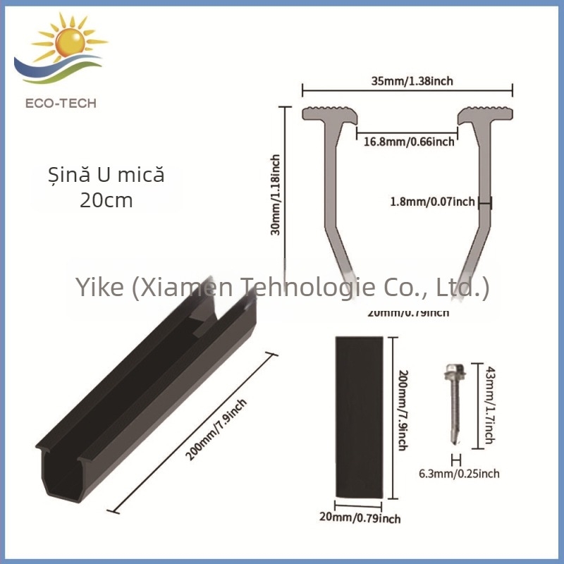 ECO-TECH Set șină de ghidare pentru acoperiș din aliaj de aluminiu - tip U, presiune la margine și presiune laterală, pernă din cauciuc fără găuri, extrudare tăiere, GB/T 6819 2015
