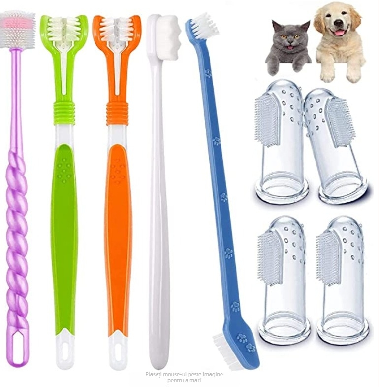 Set de periuțe pentru animale de companie, pentru pisici și câini, design cu trei fețe, material plastic, îngrijire gingivală, ambalaj 300 buc