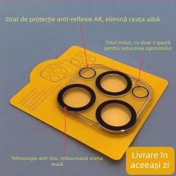 Filtru pentru obiectivul camerei din sticlă securizată pentru camerele din spate ale iPhone 16 Pro Max, iPhone 15 și iPhone 14, HD calitate