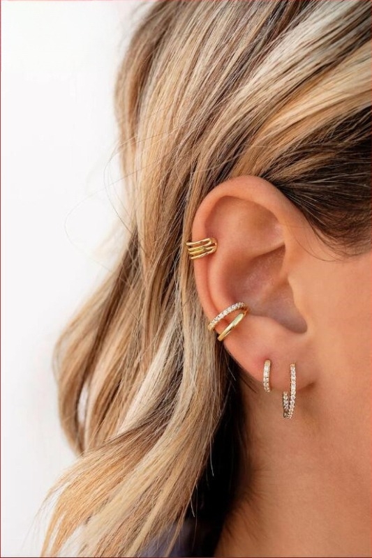 Set de clipse de urechi din cupru placat cu aur electroplatinat, cu zirconiu încrustat, design geometric în formă de U, pentru femei