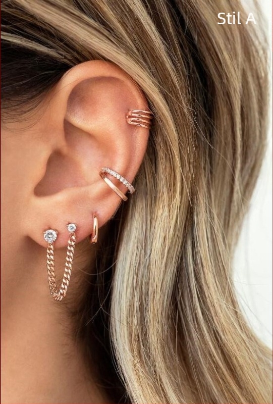 Set de clipse de urechi din cupru placat cu aur electroplatinat, cu zirconiu încrustat, design geometric în formă de U, pentru femei