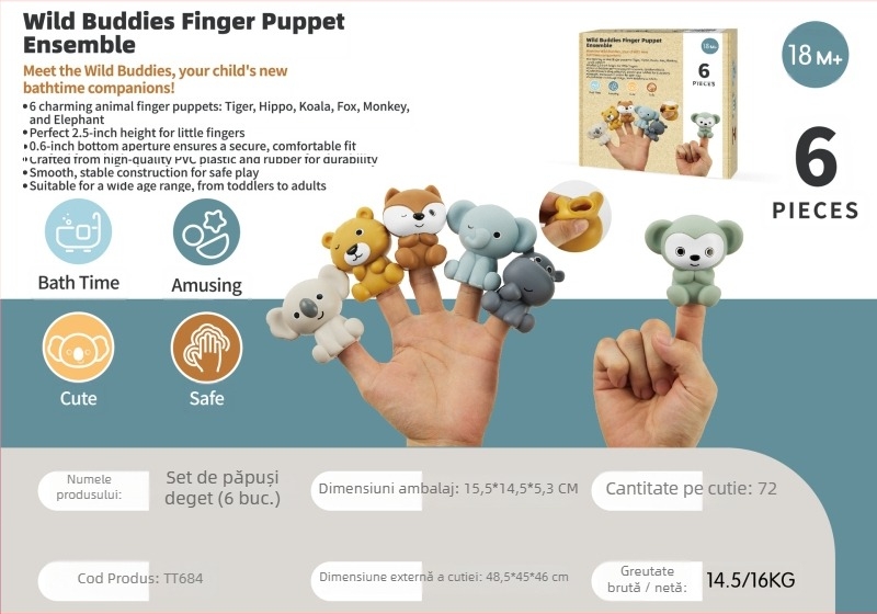 Jucării de apă pentru sugari și copii mici – bărci plutitoare, set cu animale pentru degete (Material: plastic; Funcție: stivuirea bărcilor; Categorie: jucării de baie; Vârstă: 0–3 ani)