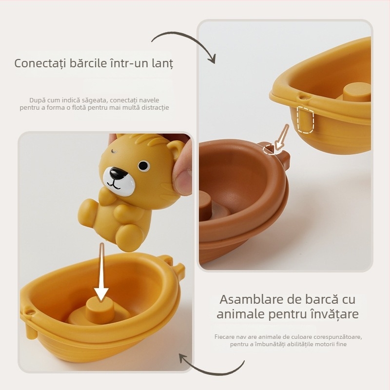 Jucării de apă pentru sugari și copii mici – bărci plutitoare, set cu animale pentru degete (Material: plastic; Funcție: stivuirea bărcilor; Categorie: jucării de baie; Vârstă: 0–3 ani)
