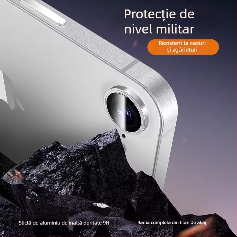Film protecție obiectiv cameră pentru iPhone 16e – Sticlă temperată, Cadru cu acoperire totală, Claritate HD, Protecție anti-cădere