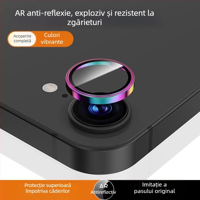 Film protecție obiectiv cameră pentru iPhone 16e – Sticlă temperată, Cadru cu acoperire totală, Claritate HD, Protecție anti-cădere
