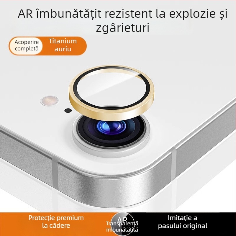 Film protecție obiectiv cameră pentru iPhone 16e – Sticlă temperată, Cadru cu acoperire totală, Claritate HD, Protecție anti-cădere