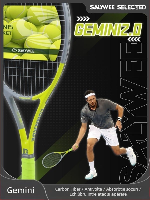 Rachetă de tenis cu ramă din fibră de sticlă, tijă dreaptă, mâner G2, pentru începători până la intermediari