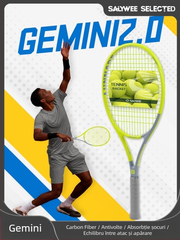 Rachetă de tenis cu ramă din fibră de sticlă, tijă dreaptă, mâner G2, pentru începători până la intermediari