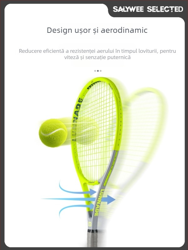 Rachetă de tenis cu ramă din fibră de sticlă, tijă dreaptă, mâner G2, pentru începători până la intermediari