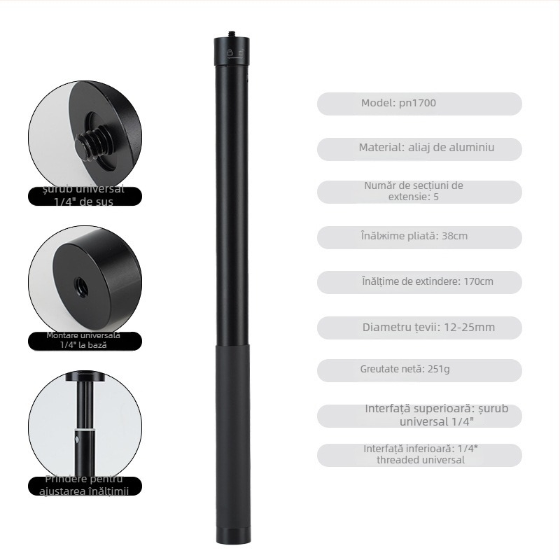 Băț de selfie cu stabilizator gimbal – braț telescopic pentru telefonul mobil și camera de acțiune (Fără telecomandă)