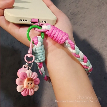 Lanyard pentru telefon la încheietură, țesut din trei șiruri, lucrat manual, stil feminin, multifuncțional