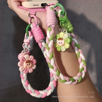 Lanyard pentru telefon la încheietură, țesut din trei șiruri, lucrat manual, stil feminin, multifuncțional
